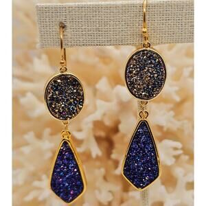 Natural Druzy Gold Filled Drop Earrings **2 Colors Avail.***